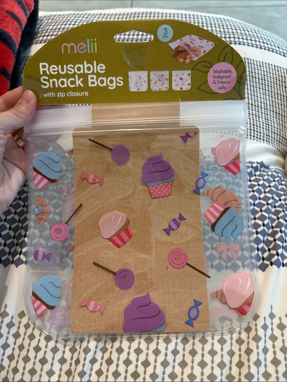 melii Reusable Snack Bags Cupcake, Donut and crescent Prints NEW